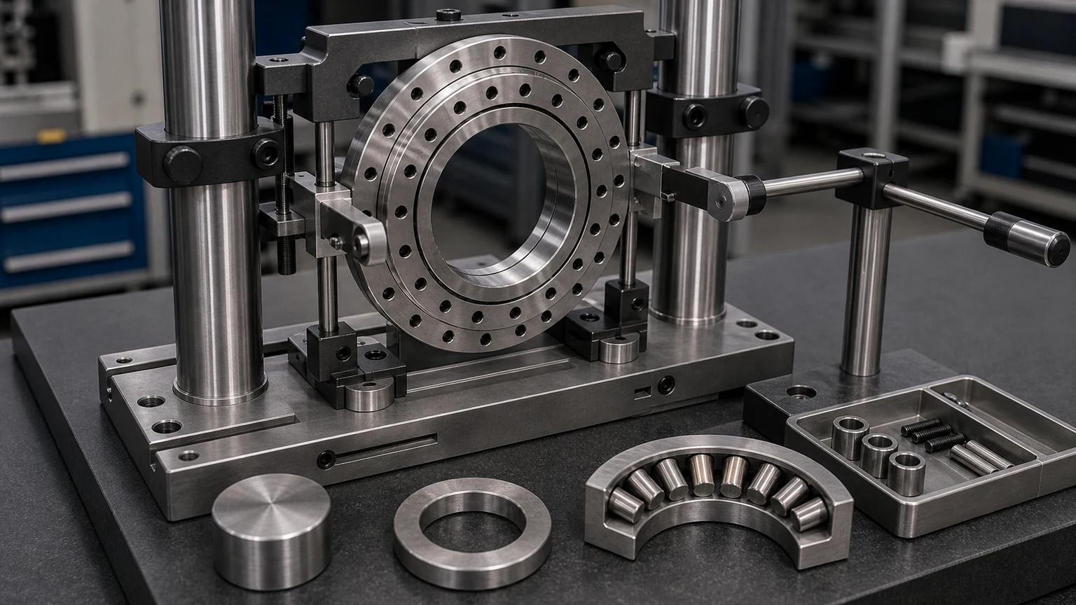 RB22025 Crossed Roller Bearing RB22025 measured envelope, seating face, mounting context, and ring structure visual
