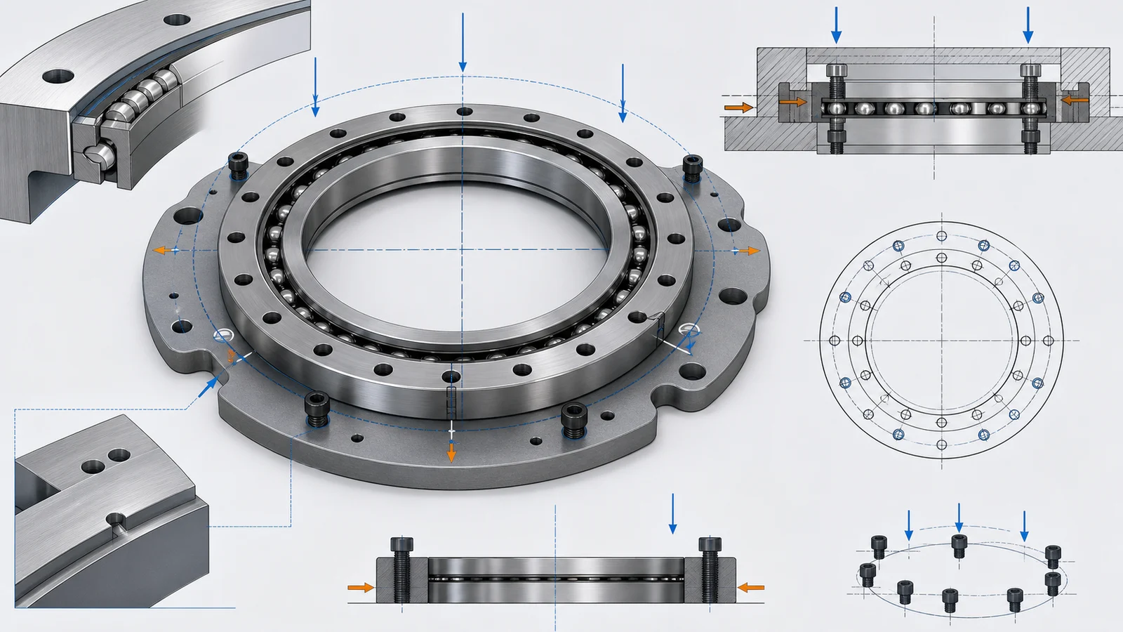 THK RA8008 cross roller bearing replacement mounting hole pattern check visual